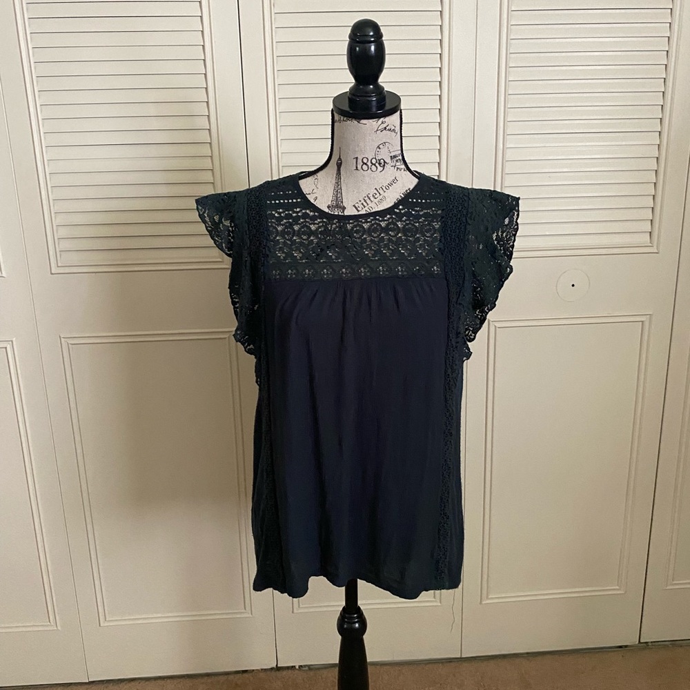 Knox Rose Target dark green flutter sleeve lace crochet short sleeve blouse